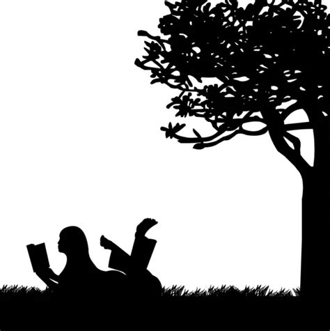 Silhouette Of Girl Reading A Book Under The Tree In Spring — Stock