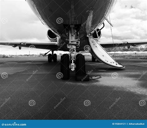 Landing Gear Of A Private Jet In Black And White Stock Image Image Of