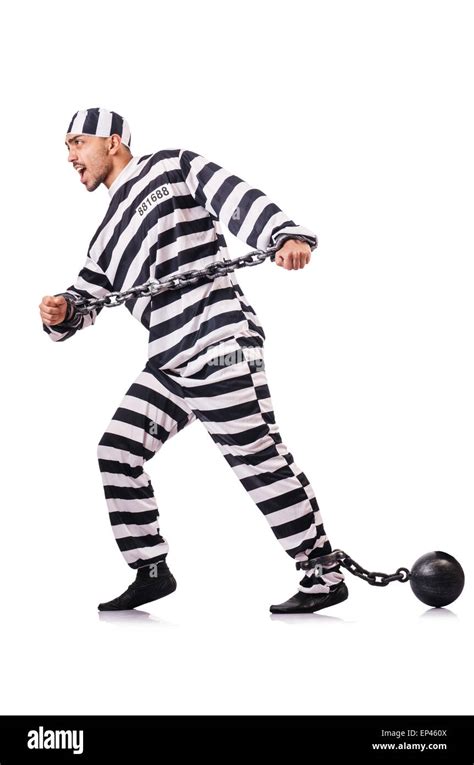 Convict Criminal In Striped Uniform Stock Photo Alamy