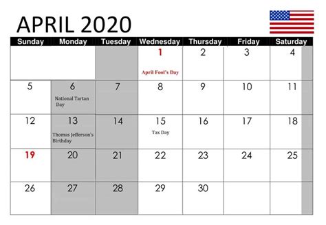 April 2020 Usa Bank Holidays Federal Holiday Calendar Monthly