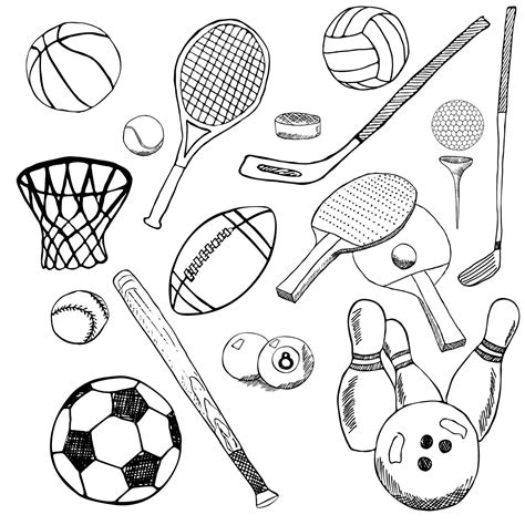 Sport Balls Hand Drawn Sketch Set With Baseball Bowling Tennis