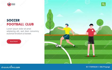soccer or football club landing page design illustration of soccer player grub of people play
