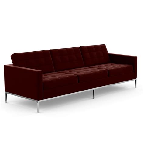 Knoll Sofa With 3 Seaters Florence In Fabric Knoll Velvet Wine