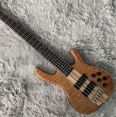 Custom 5 String Electric Bass Guitar Neck Thru Body Quilted Maple Top