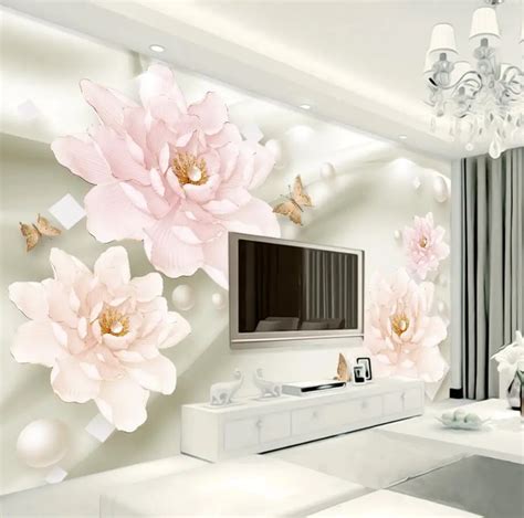 Beibehang Custom Wallpaper Water 3d Stereo Relief Peony Flower Modern