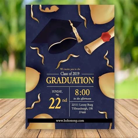 Editable Graduation Party Invitation With Golden Elements Digital