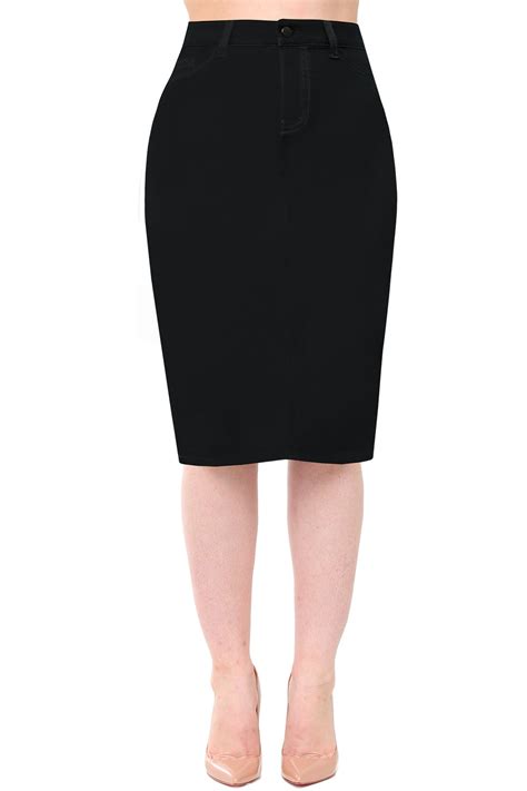 Business Casual Denim Detailed Midi Pencil Skirt Black Ebay