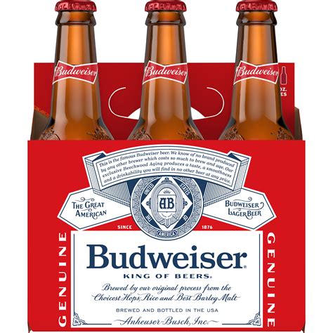 Budweiser Beer 6 Pack Beer 12 Fl Oz Bottles