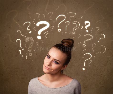 Girl With Question Mark Symbols Around Her Head Stock Photo Image Of