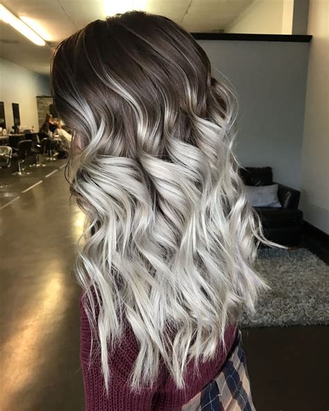 Super Icey Silver Ombre And Balayage With An Ashy Brown Shadow Root ️