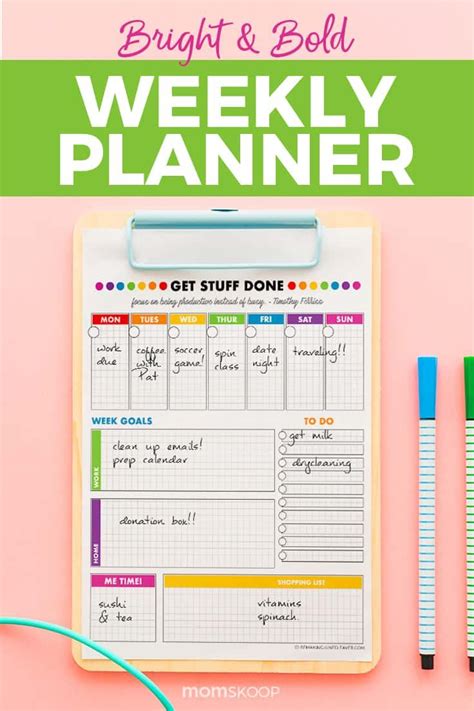 Bright And Bold Color Weekly Planner Printable Weekly Planner