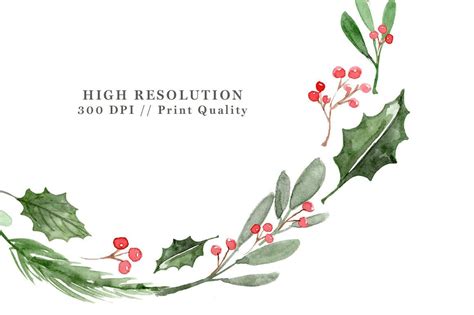Watercolor Christmas Clipart Christmas Photo Card Template Etsy