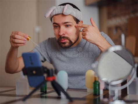 Men S Beauty Concept Caucasian Guy Checking His Skin Stock Photo