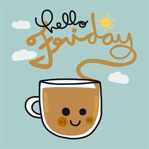 Hello Friday Happy Kawaii Coffee Cup Cartoon Icon Vinyl
