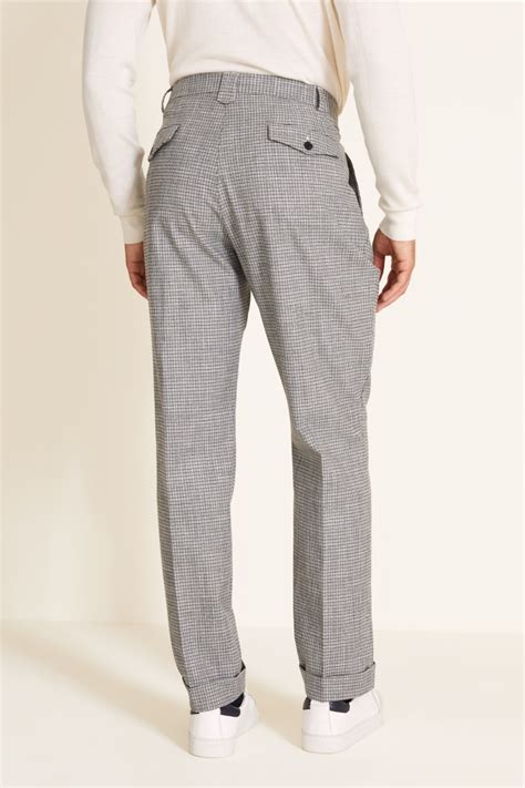 Moss 1851 Tailored Fit Light Grey Houndstooth Trousers Buy Online At Moss