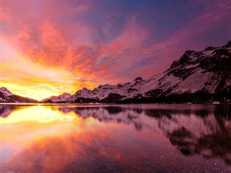 Wallpaper Lake Snow Mountains Sunset 1920x1440 Hd Picture Image