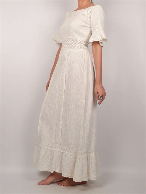 70s Bohemian Maxi Dress Empire Waist Wedding Gown