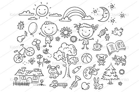 Kids Doodle Set By Optimistic Kids Art Thehungryjpeg