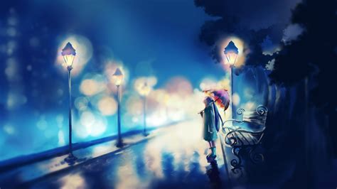Pastel Girl Rain Umbrella Light Lamp Anime Vocaloid Wallpapers Hd Desktop And Mobile