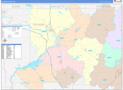 Columbia County Wi Wall Map Color Cast Style By Marketmaps