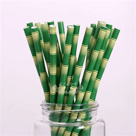 100pcslot Green Patterned Bamboo Paper Strawsunique Pretty Wedding