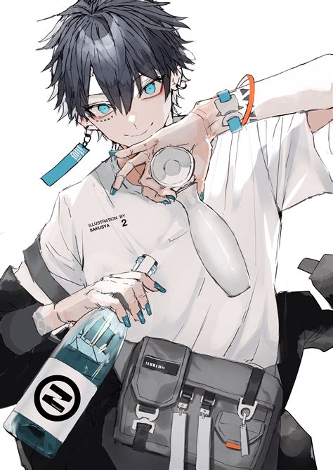 An Anime Character Holding A Bottle And Pointing To Something In Front
