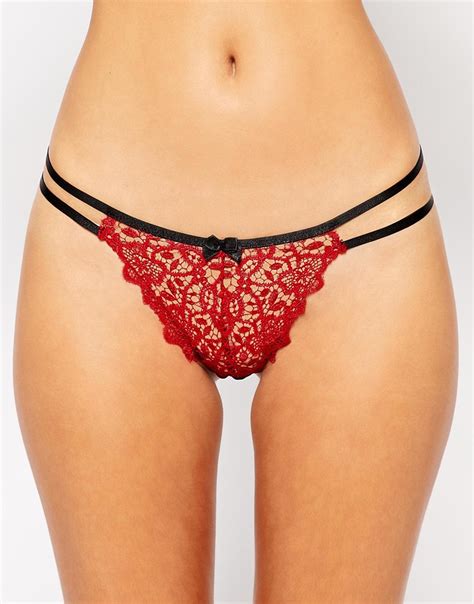 Asos Millie Corded Lace Thong In Red Lyst