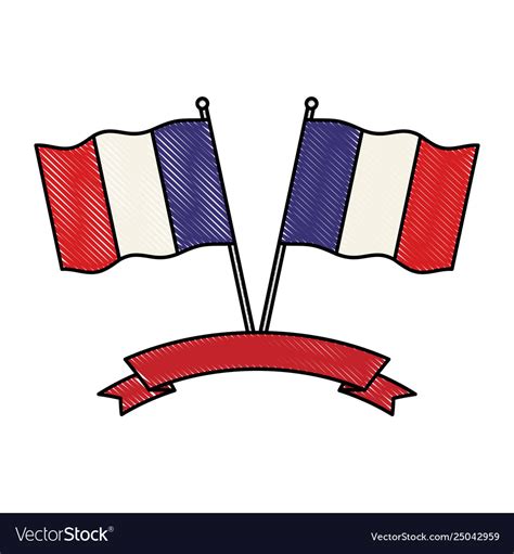 Crossed Flags French Nation Banner Symbol Vector Image