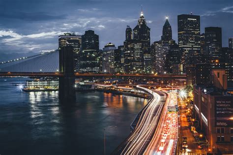 Usa City New York City Night Bridge Lights Wallpapers