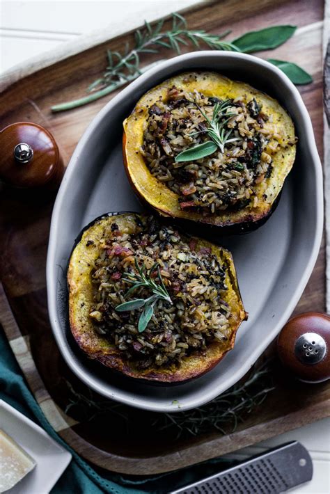 Stuffed Acorn Squash With Quinoa Bacon And Spinach So Happy You