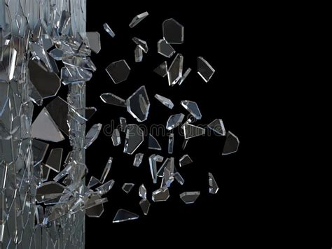Glass Window Exploding Into Many Small Shattered Glass Pieces Stock