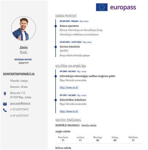 Model Cv Europass 2021 Curriculum Vitae Europass 2021 Cv Europass