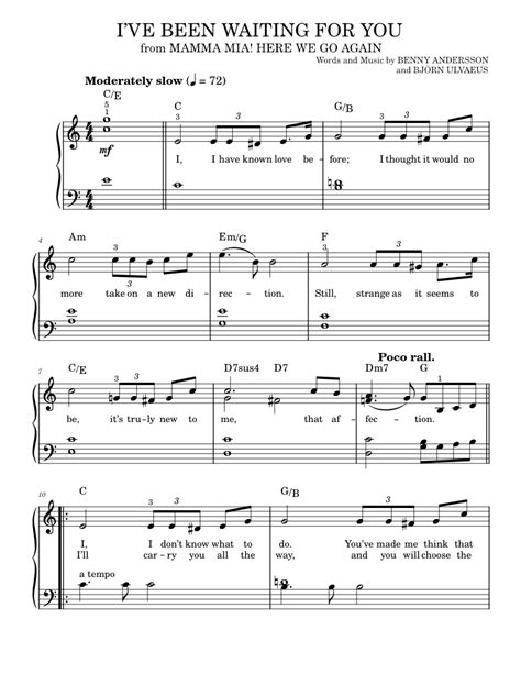 I Ve Been Waiting For You Sheet Music For Piano By Abba Official