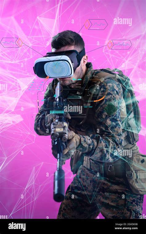 Modern Warfare Futuristic Soldier Using Vr Virtual Reality Glasses With