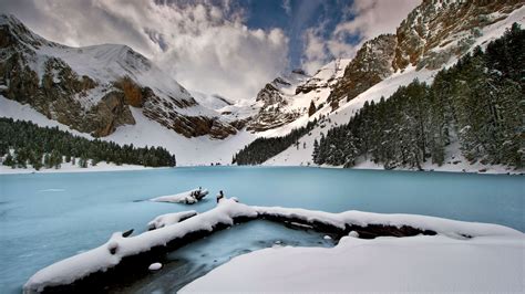 Обои горы снег озеро зима Mountains Lake Winter Snow 4k