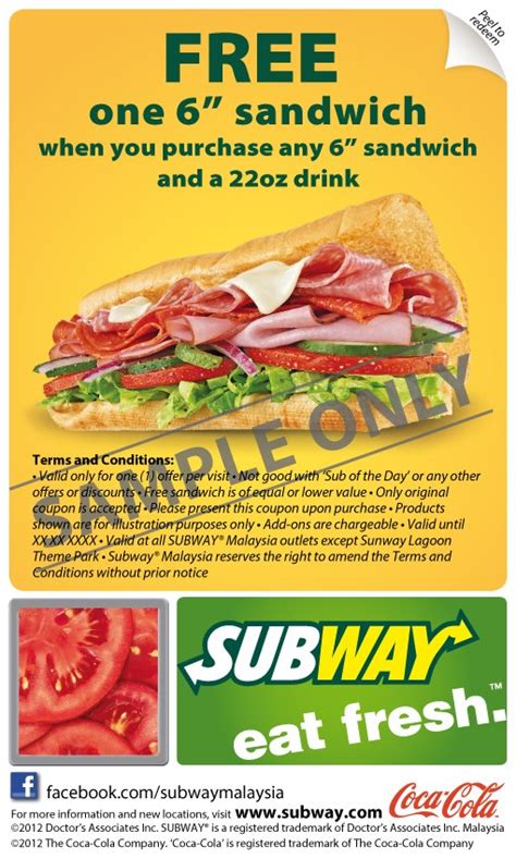 Is back with new, improved and more tasty offers, deals, voucher and coupons of summer 2019 that give quality tasty food at sotd (sub of the day) is one of the most successful offer from subway where discount is upto 45% on a sub, these proportions are created to. I Love Freebies Malaysia: Promotions > Subway Buy 1 FREE 1 ...