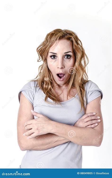 Portrait Of Attractive Woman Surprised And Excited In Shock And Disbelief Stock Image Image Of