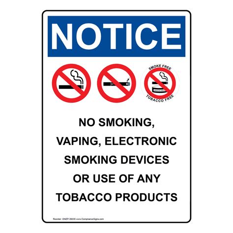 Vertical No Smoking Vaping Sign OSHA NOTICE