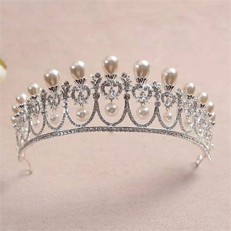 Silver And Pearl Tiarapearl Crownsilver Brides Etsy Crystal Bridal