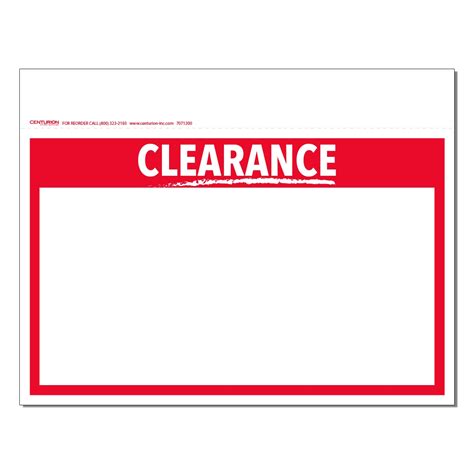 1 Up Clearance Non Branded Sign Centurion Store Supplies