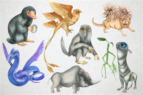 Watercolor Fantastic Beasts Clip Art Magical Creatures Clip Etsy
