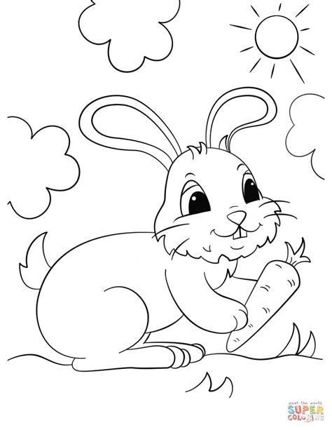 Cute Bunny Holding A Carrot Coloring Page Free Printable Coloring Pages
