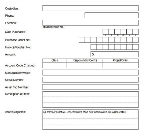 Asset Form Template Free Sample Example And Format Template