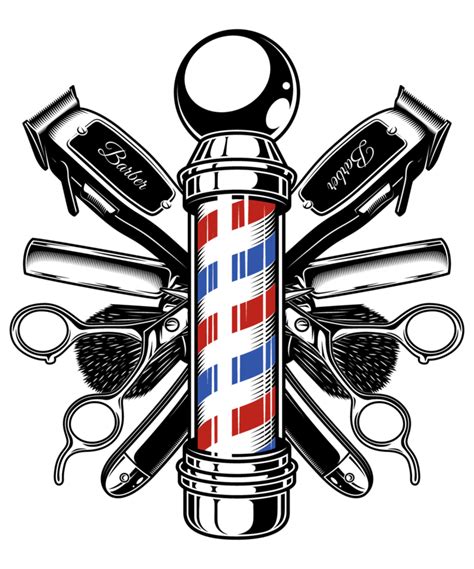 Barber Shop Barber Pole with Crossed Hair Clippers, Scissors, Straight png image