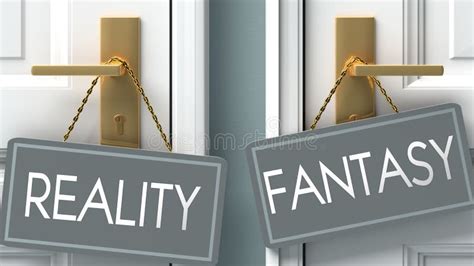 Fantasy Or Reality As A Choice In Life Pictured As Words Reality Fantasy On Doors To Show