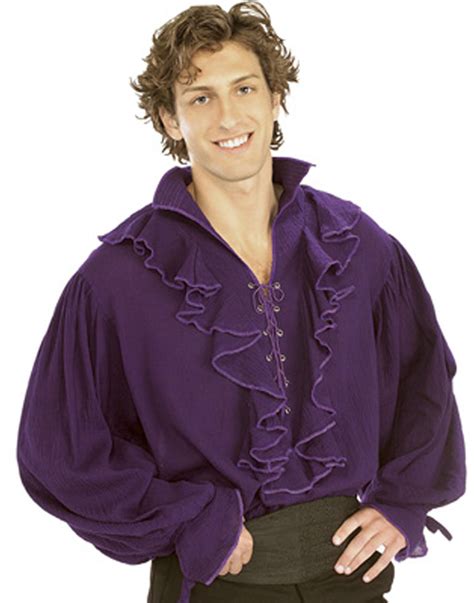 Pirate Puffy Shirt Vampire Ruffle Gauze Blouse Men Halloween Purple