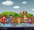 Many children running in the rain illustration. Download a Free Preview ...
