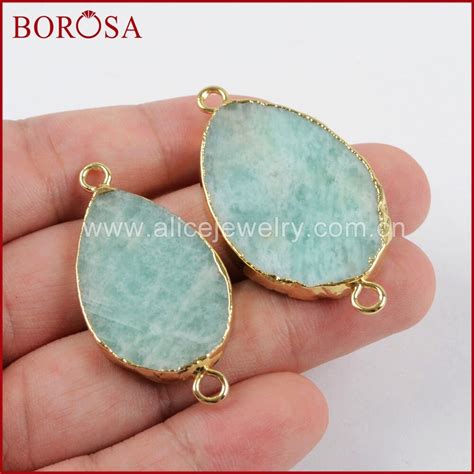 BOROSA 5 10PCS Gold Color Drop Shape Gems Amazon Connectors Drusy Stone