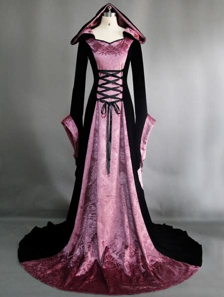 Purple And Black Velvet Gothic Hooded Medieval Dress Uk