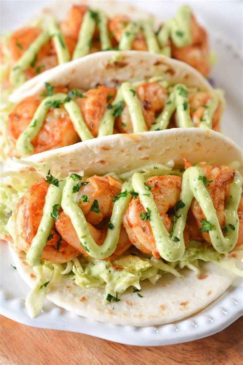 Spicy Shrimp Tacos With Avocado Crema Sweet Peas Kitchen